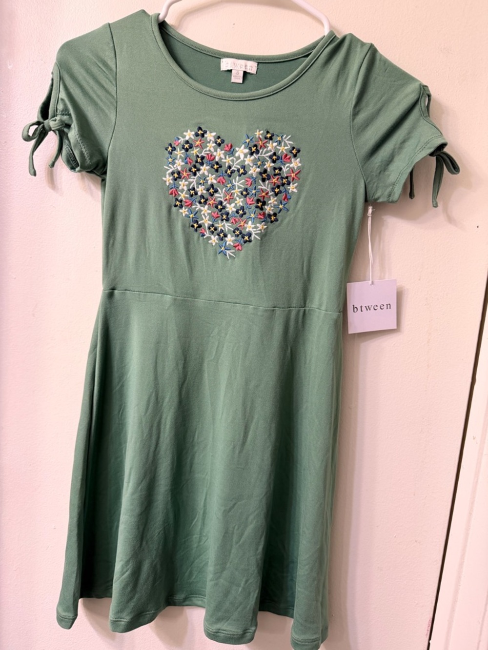 Desigual Green Short-Sleeve Heart Embroidered Dress